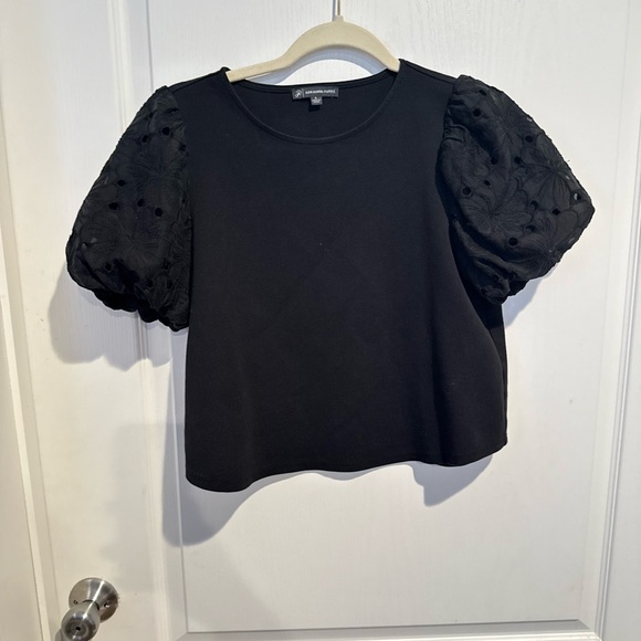 Adrianna Papell Black Puff Sleeve Blouse - Picture 2 of 5